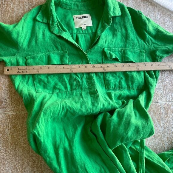 L'agence Cameron Green Belted Linen Long Shirt Dress Medium - Picture 10 of 15